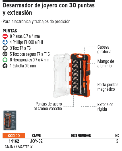 DESARMADOR DE JOYERO CON 30 PUNTAS Y EXTENSIÓN