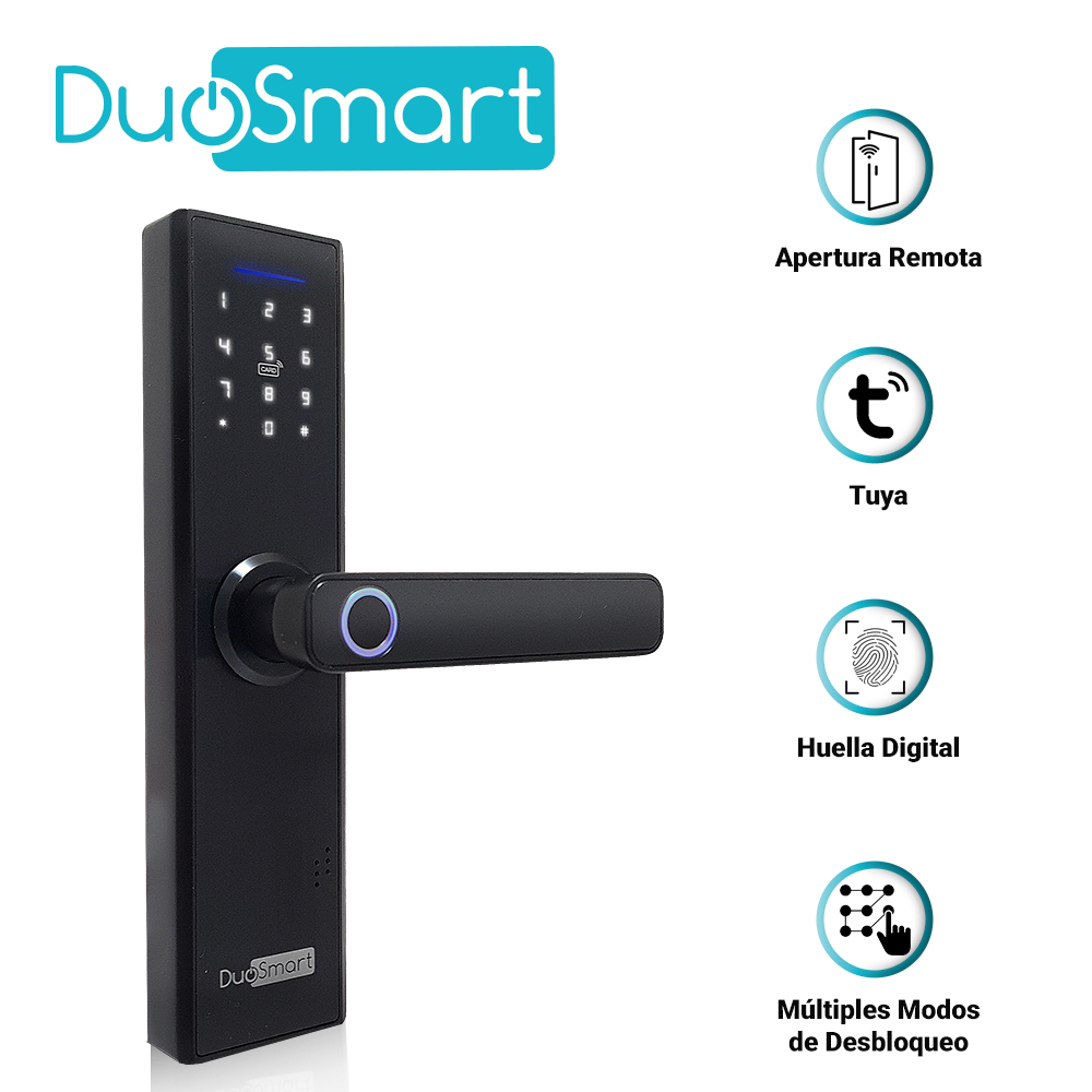 CERRADURA BIOMETRICA WIFI 2.4 GHZ DUOSMART F20 ACEPTA TARJETAS MF HUELLA DIGITAL CONTRASEÑA Y LLAVE
