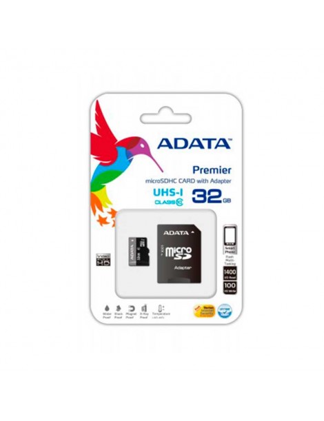 Memoria SD ADATA UHS-I U1 32GB Class 10, 32 GB, 30 MB/s, 10 MB/s, Negro, Gris